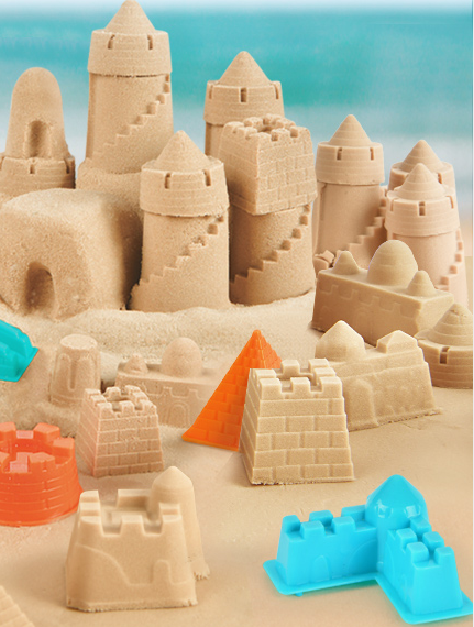 Piasek magiczny dla dzieci do tworzenia zamków i figur z kolorowymi formami bloków