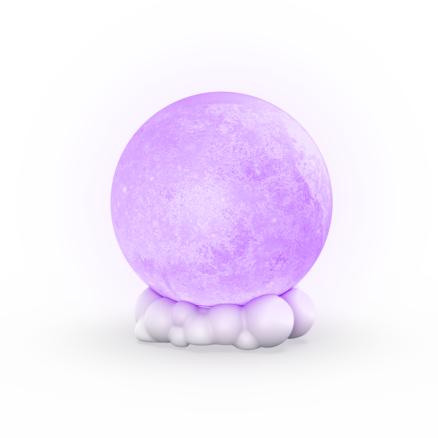 Lampka nocna z głośnikiem Yamann w kształcie księżyca z fioletowym światłem na białej podstawie