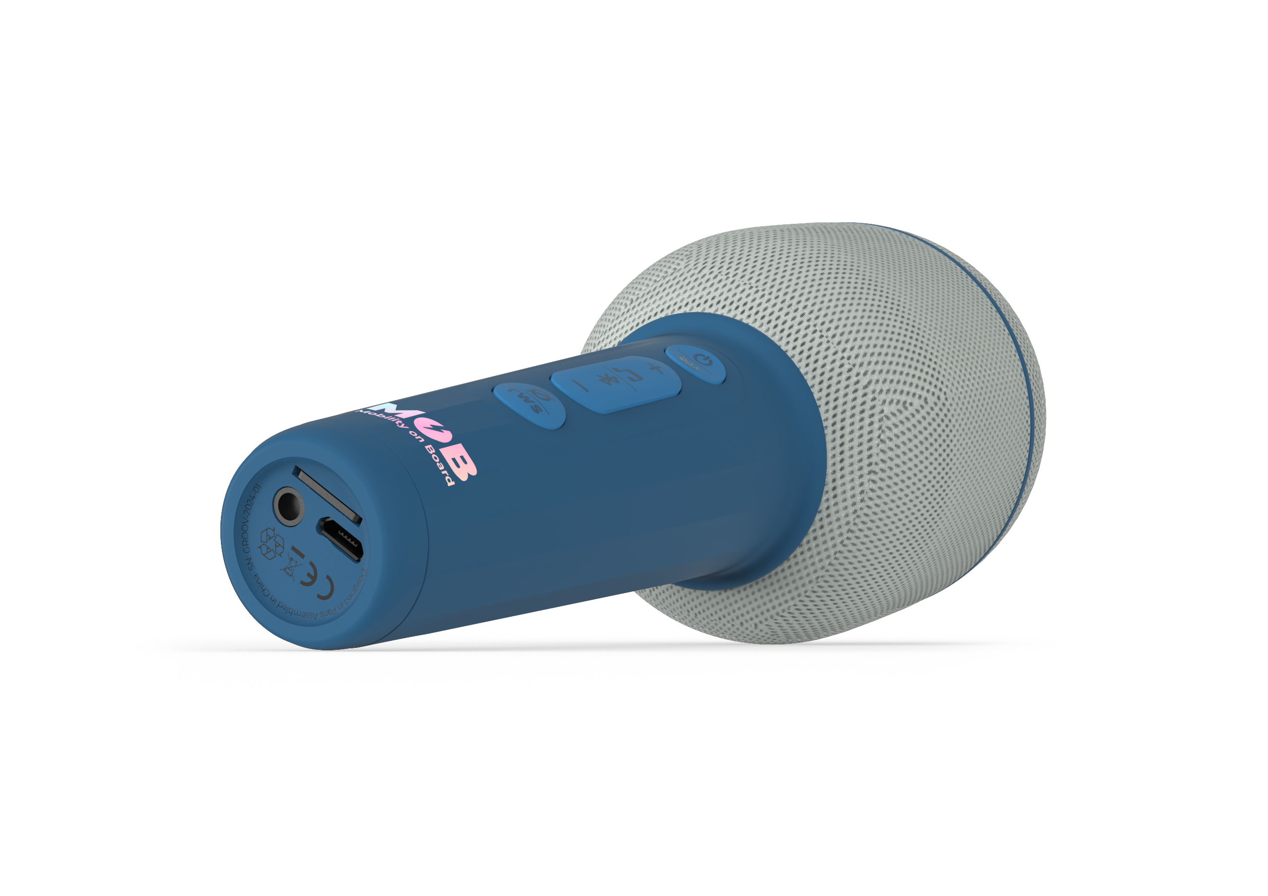 Niebieski mikrofon bezprzewodowy z efektami WABOBA AB z wbudowanymi przyciskami i wejściem audio