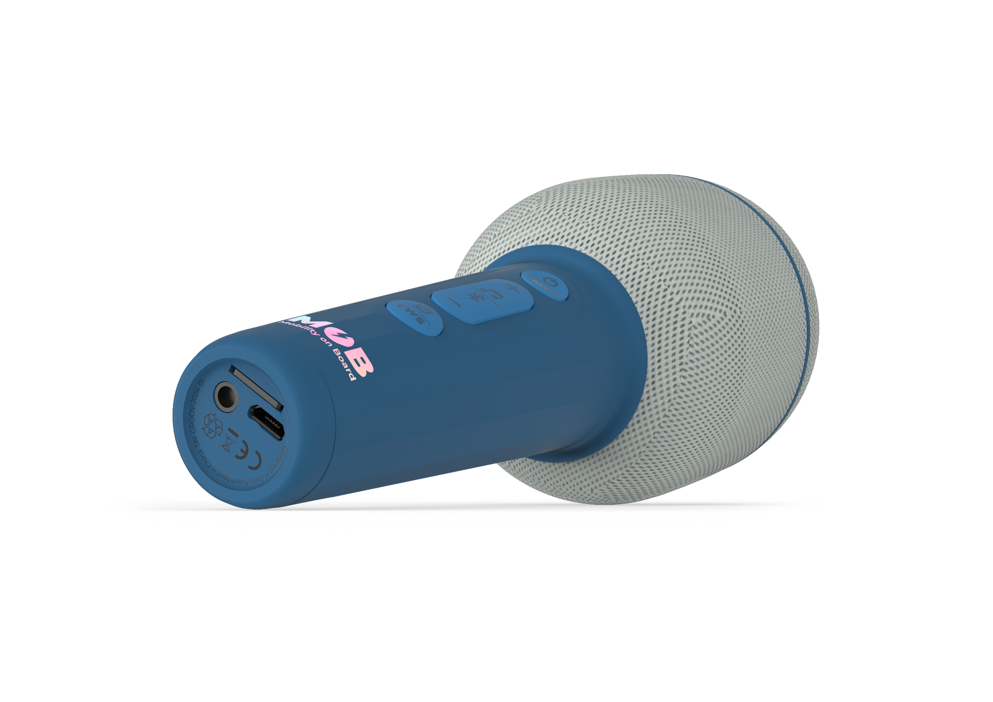 Niebieski mikrofon bezprzewodowy z efektami WABOBA AB z wbudowanymi przyciskami i wejściem audio