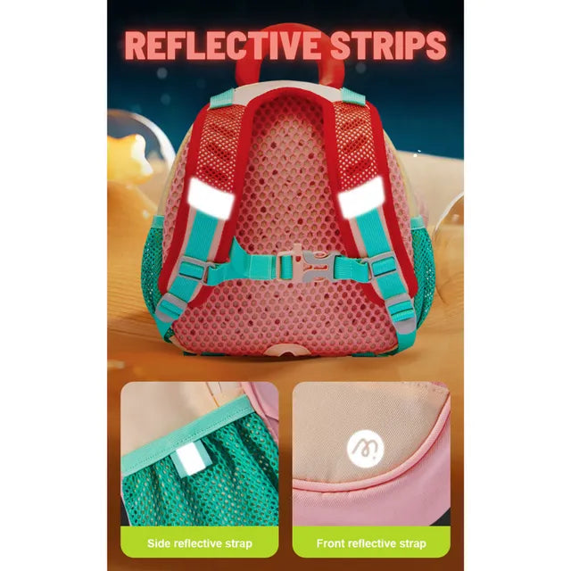 Mały plecak dla dziecka piesek z odblaskowymi paskami i regulowanymi turkusowymi paskami na ramiona