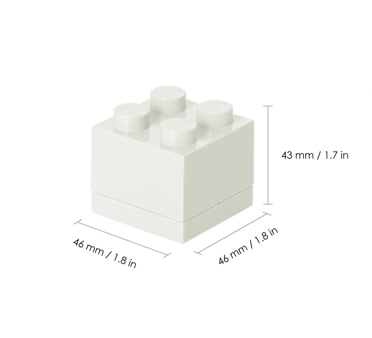 Białe minipudełko LEGO białe o wymiarach 46x46x43 mm do przechowywania klocków
