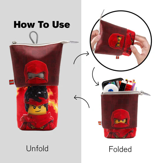 Piórnik LEGO Ninjago Kai czerwony składany z wizerunkiem bohatera Ninjago Kai