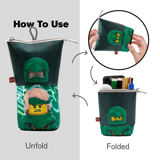 Piórnik LEGO Ninjago Lloyd w zielonym kolorze z funkcją składania i rozkładania na biurko