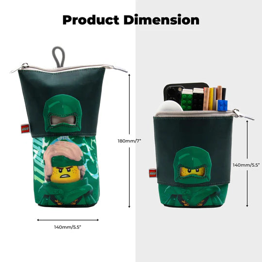 Piórnik LEGO Ninjago Lloyd zielony z nadrukiem postaci i wymiarami 140x180 mm