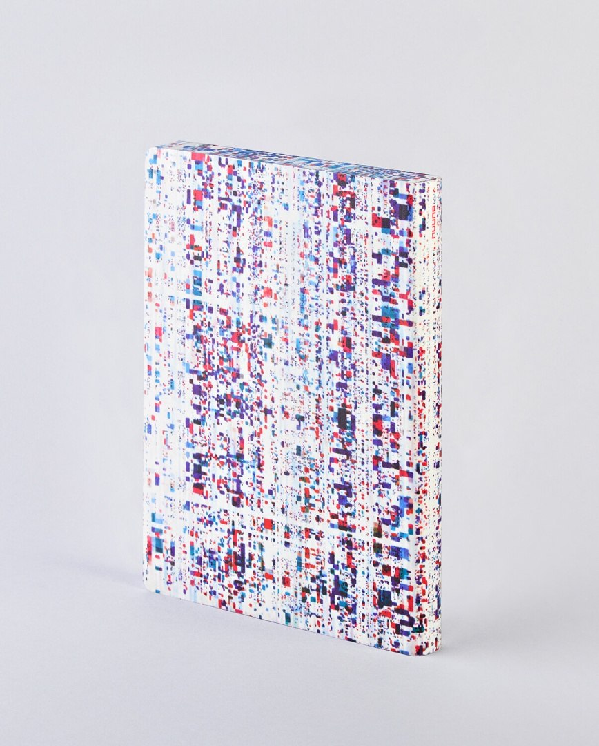 Notatnik Matrix L z kolorową, abstrakcyjną okładką w stylu cyfrowego wzoru