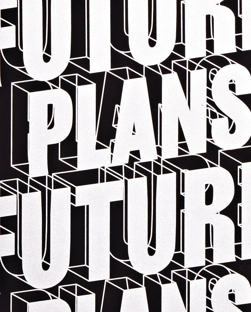 Czarny notatnik Future Plans z białym geometrycznym wzorem i dużym napisem Future Plans