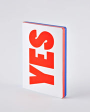 Notatnik graficzny Yes No z dużym czerwonym napisem YES i kolorowymi brzegami stron