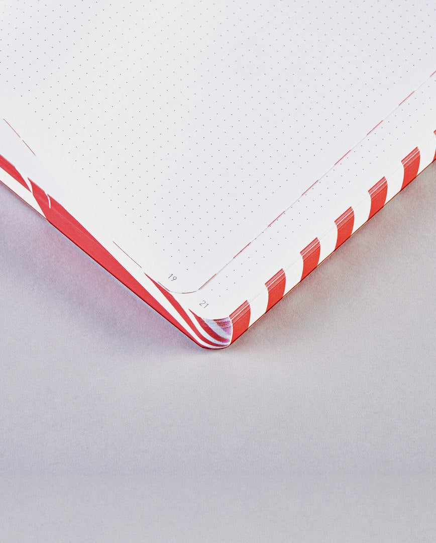 Notatnik graficzny Fancy Fans z białymi kartkami w kropki i czerwono-białą oprawą