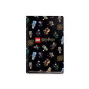 Czarny notatnik LEGO Harry Potter z postaciami z klocków LEGO i logo Harry Potter