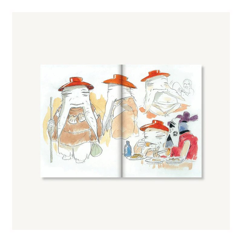 Notatnik Spirited Away z ilustracjami postaci z filmu animowanego w stylu akwareli