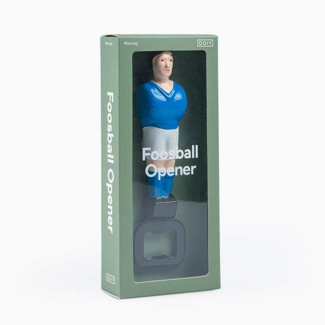 Otwieracz do butelek piłkarz w niebieskim stroju w opakowaniu marki WABOBA AB