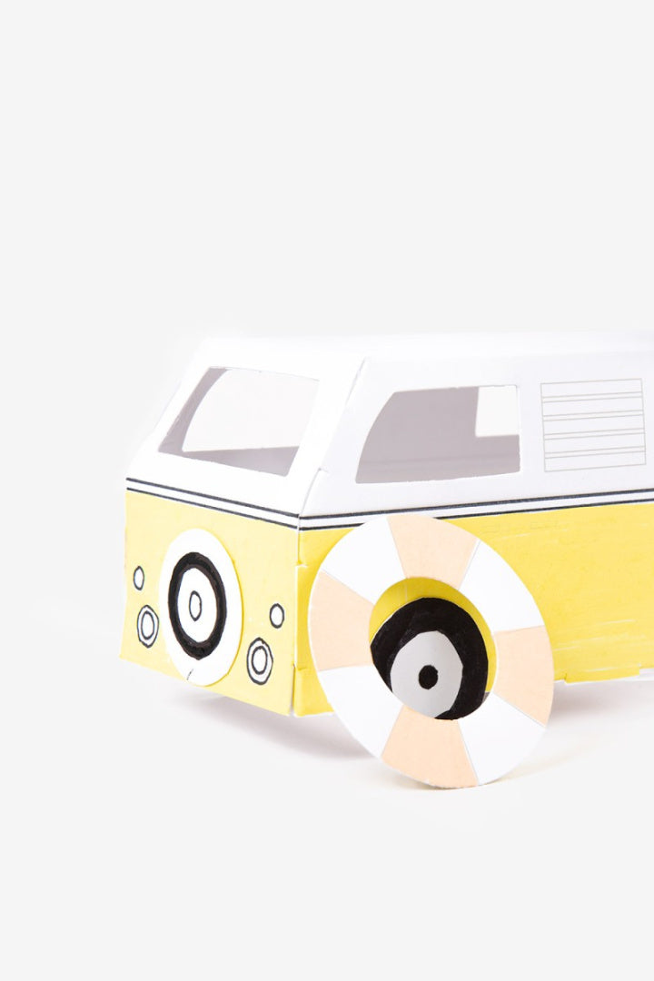 Papierowy model do składania Malibu żółty pojazd z oknami i ruchomym kołem od Yamann