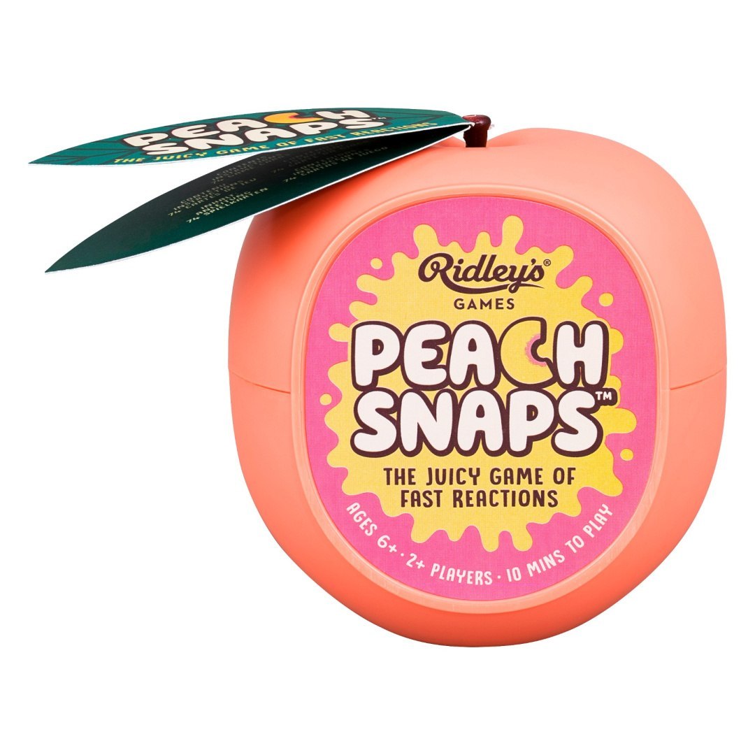 Gra karciana Peach Snaps w opakowaniu przypominającym brzoskwinię od BV JACOB COMPANY