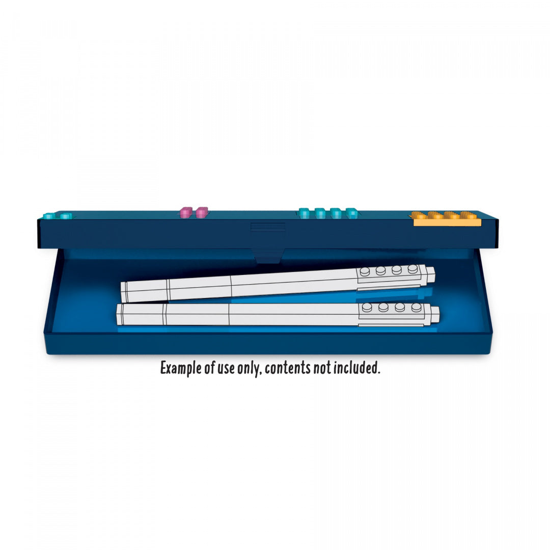 Niebieski piórnik LEGO DOTS dla dzieci z zamkiem i klockami do personalizacji