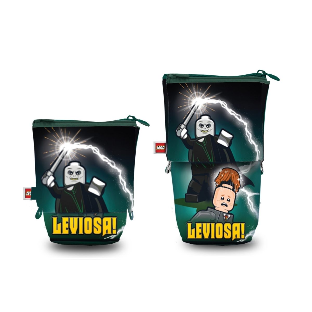 Piórnik LEGO Harry Potter Voldemort z motywem LEGO i napisem Leviosa w zielonym kolorze