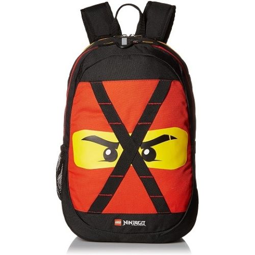 Plecak LEGO Ninjago dla dzieci w kolorze czerwonym z nadrukiem oczu ninja i czarnymi paskami
