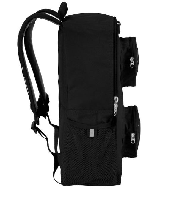 Plecak LEGO czarny z kilkoma zamkami i siatkową kieszenią na boku do codziennego użytku