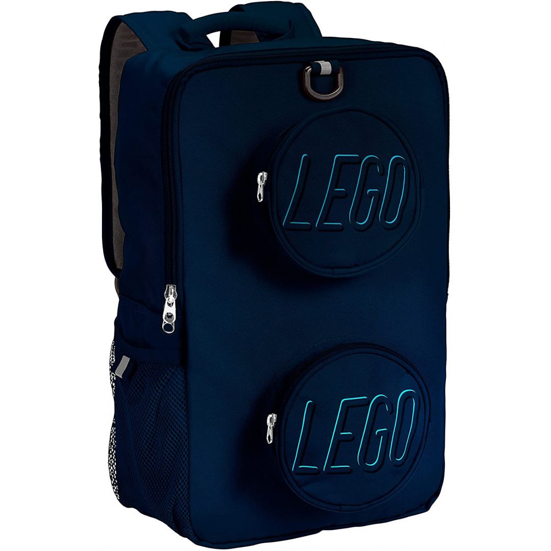 Czarny plecak LEGO dla dzieci z dwoma okrągłymi kieszeniami i logo LEGO na przodzie