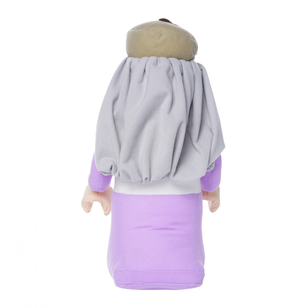 Pluszak Dumbledore LEGO Harry Potter w fioletowej szacie i beżowym kapeluszu widziany od tyłu