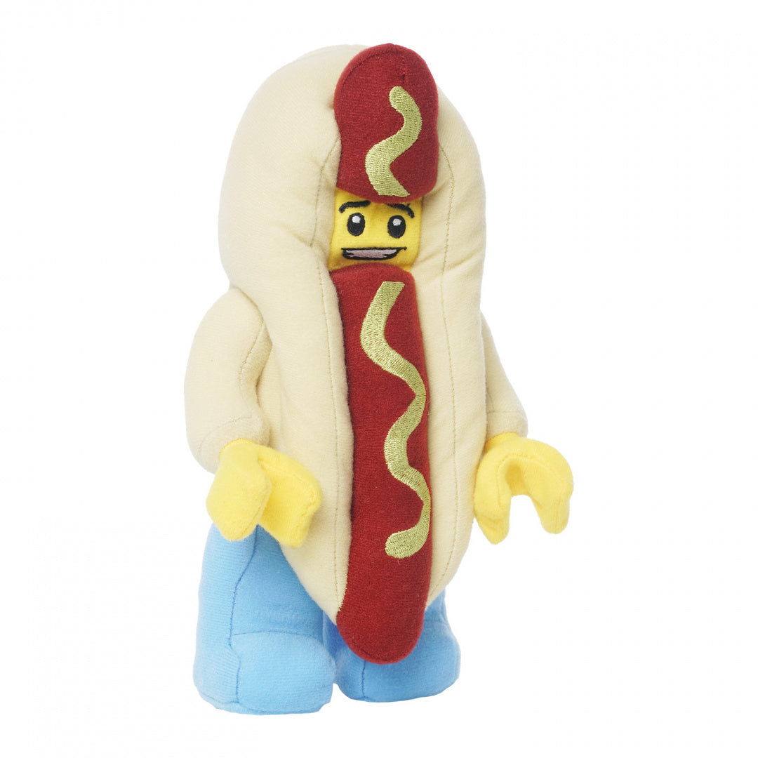 Pluszak LEGO hot dog przedstawiający postać minifigurki LEGO w stroju hot doga