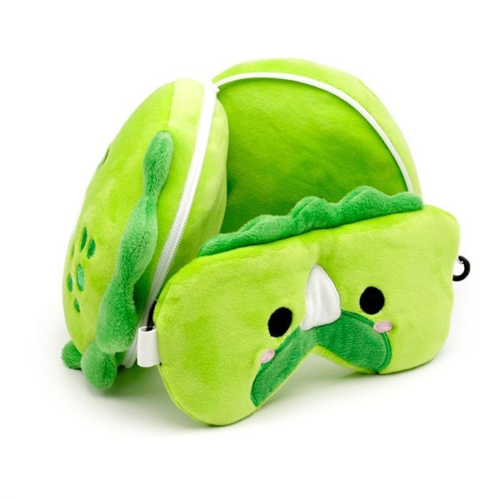 Pluszowa poduszka podróżna dinozaur w jasnozielonym kolorze z miękkiego materiału od Puckator