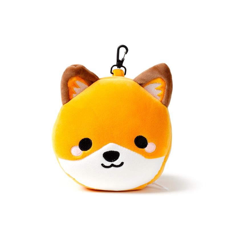 Pluszowa poduszka podróżna z opaską na oczy w kształcie głowy lisa z klipsem