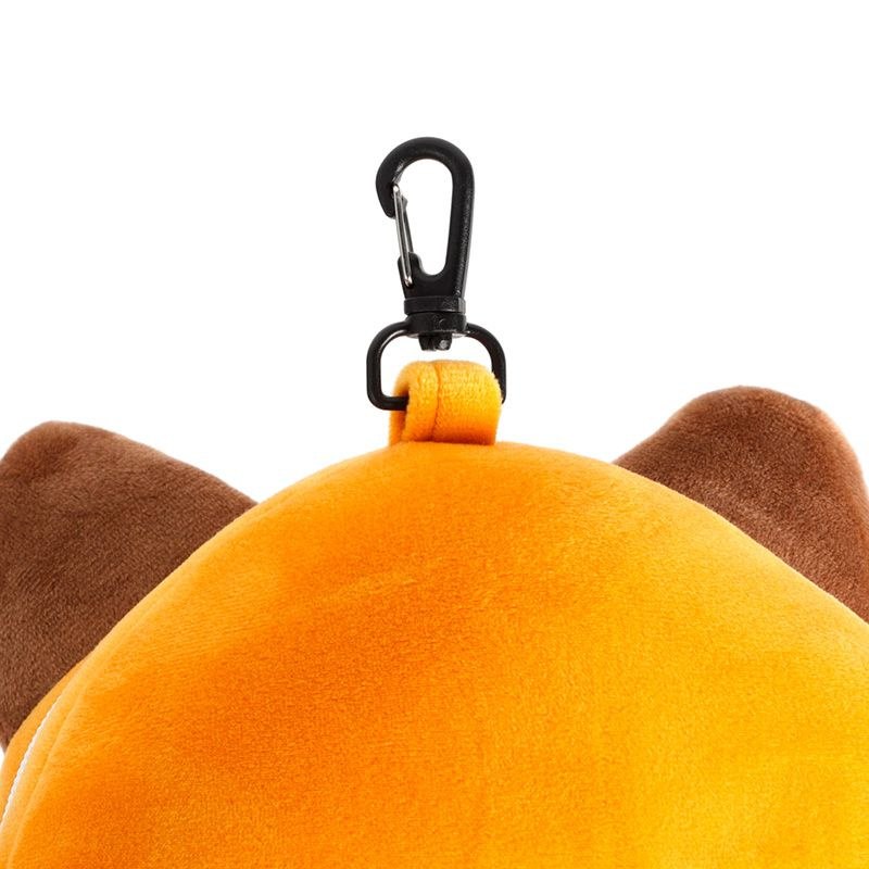 Pluszowa poduszka podróżna z opaską na oczy w kształcie maskotki z karabińczykiem od Puckator