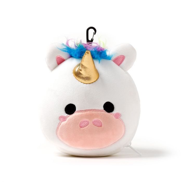 Puckator pluszowa poduszka podróżna jednorożec biała z różowym pyskiem i złotym rogiem