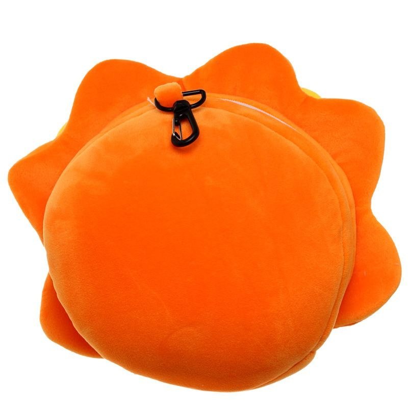 Pomarańczowa pluszowa poduszka podróżna z opaską na oczy firmy Puckator w kształcie kwiatu