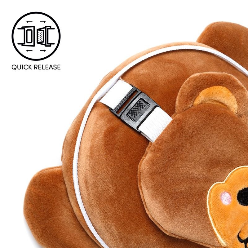 Pluszowa poduszka podróżna z opaską na oczy w kształcie misia od Puckator z szybkim zapięciem