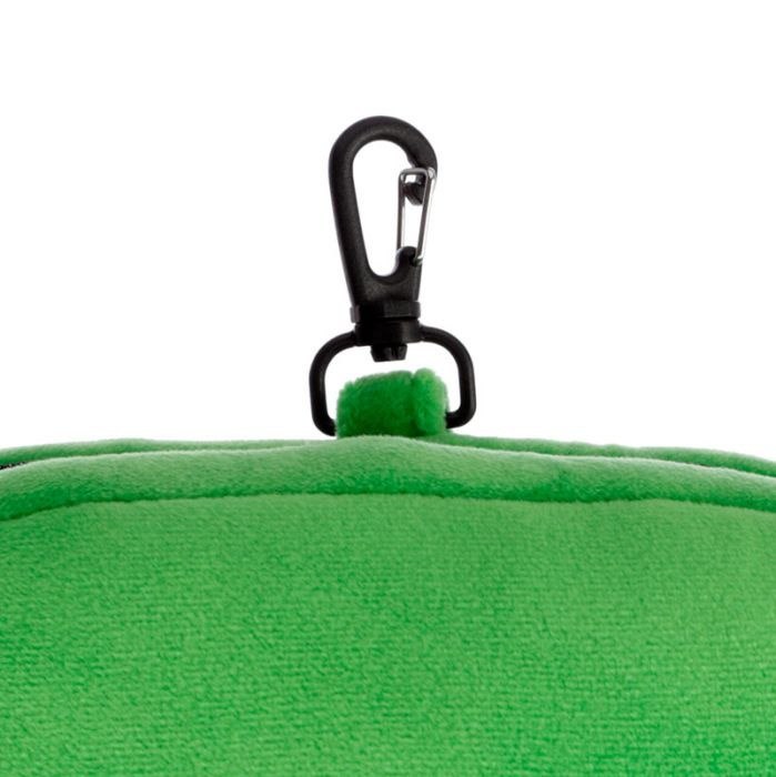 Zielony pluszowy materiał i czarny karabińczyk pluszowa poduszka podróżna Minecraft od Puckator