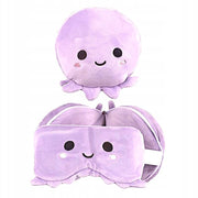 Pluszowa poduszka podróżna ośmiornica w kolorze fioletowym z uśmiechniętą buźką od Puckator