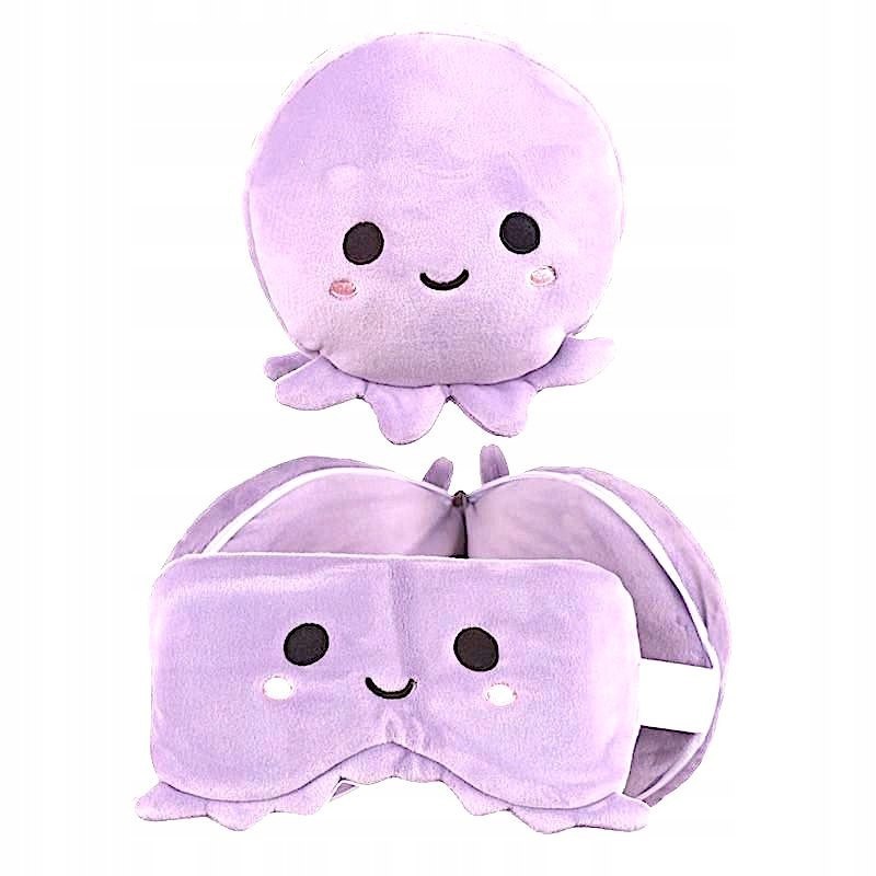Pluszowa poduszka podróżna ośmiornica w kolorze fioletowym z uśmiechniętą buźką od Puckator