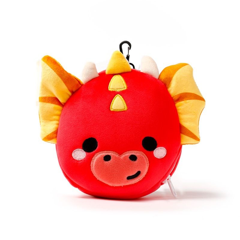 Pluszowa poduszka podróżna dla dzieci w kształcie czerwonego smoka z uszami i rożkami