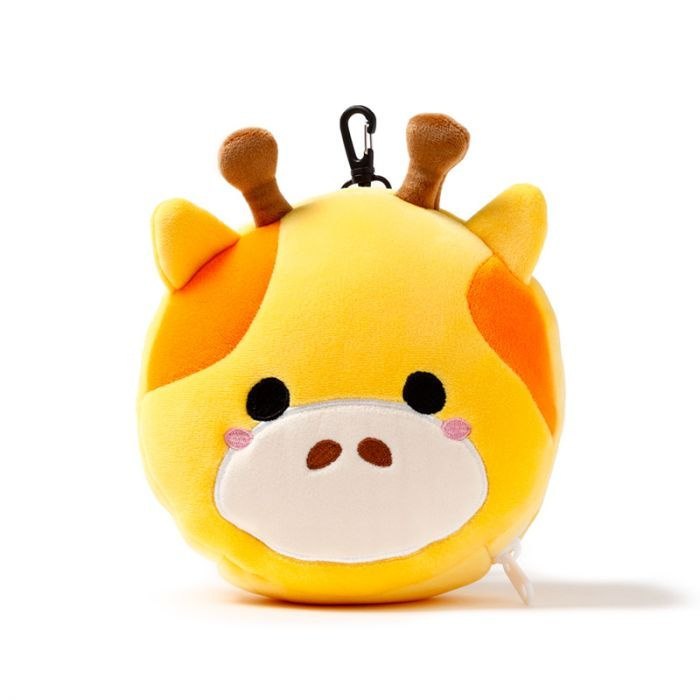 Pluszowa poduszka podróżna dla dzieci w kształcie żółtej żyrafy z uchwytem od Puckator