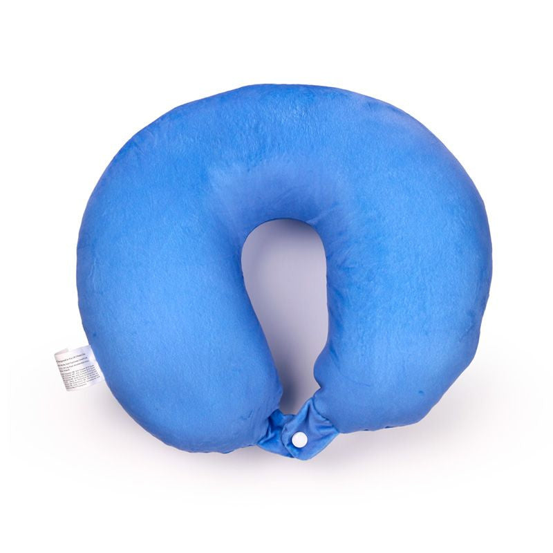Niebieska poduszka podróżna dla dzieci błazenek miękka i wygodna do podróży
