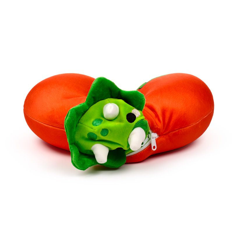 Poduszka podróżna dla dzieci dinozaur w kształcie zielonego dinozaura i pomarańczowa baza