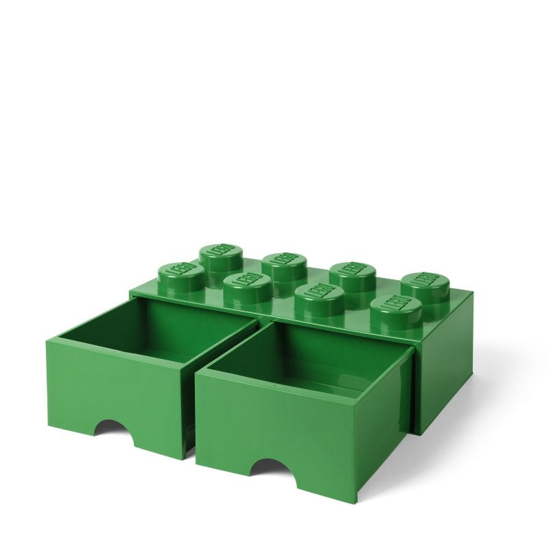 Zielona szuflada LEGO Brick 8 z dwiema wysuwanymi przegródkami do przechowywania