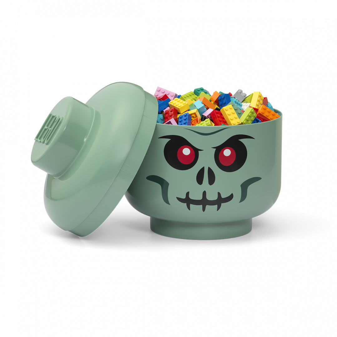 Pojemnik LEGO duża głowa zombie zielony z kolorowymi klockami w środku