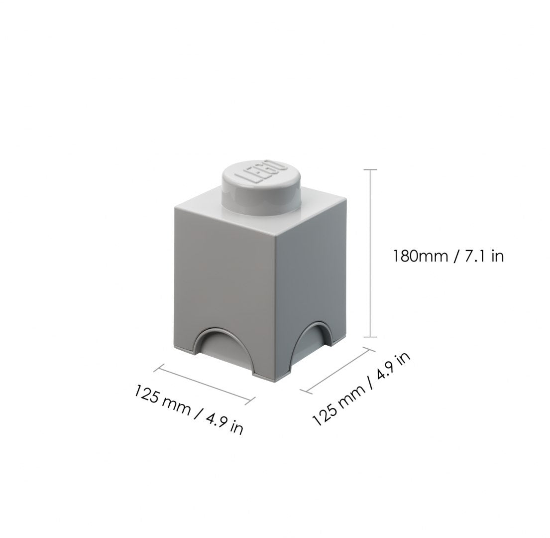 Szary pojemnik LEGO Brick szary o wymiarach 125x125x180 mm do przechowywania z klocków LEGO