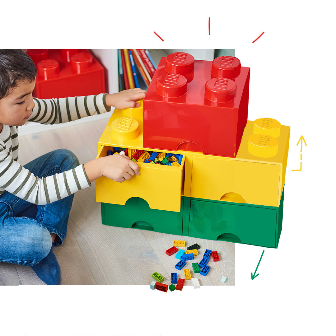 Pojemnik LEGO Brick 4 czerwony jako część zestawu do przechowywania klocków LEGO dla dzieci