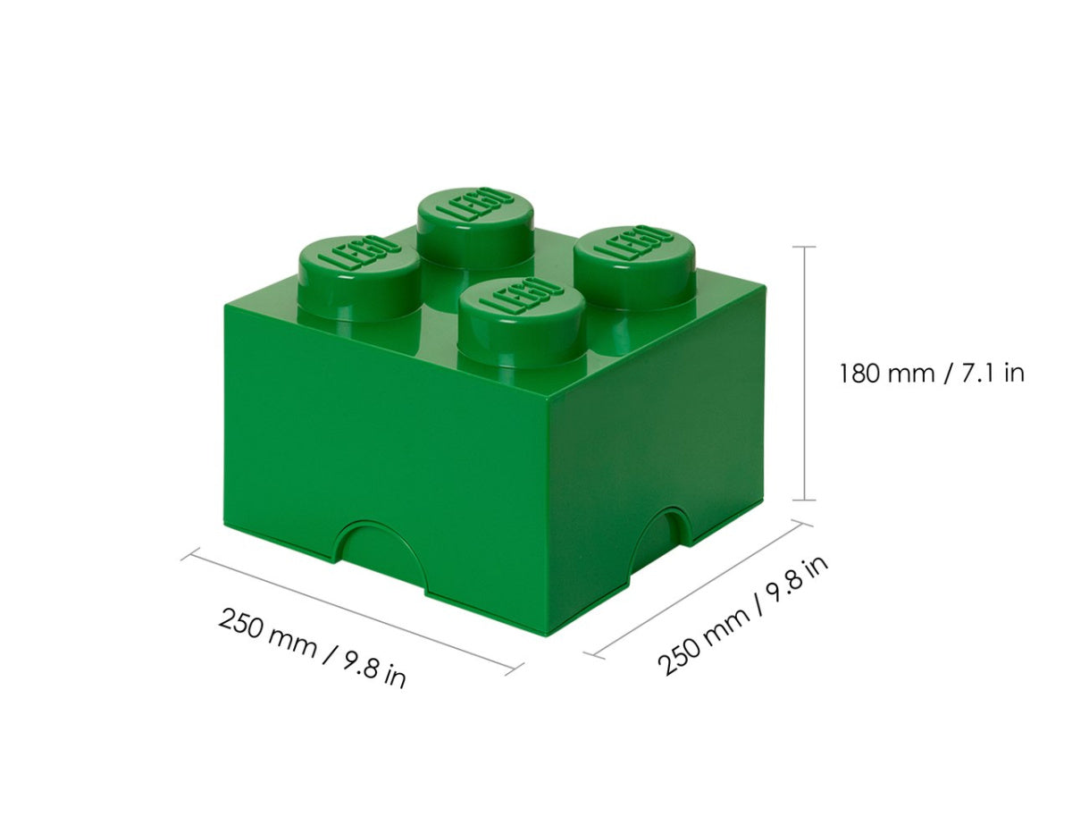 Zielony pojemnik LEGO Brick 4 w kształcie dużej cegiełki o wymiarach 250x250x180 mm
