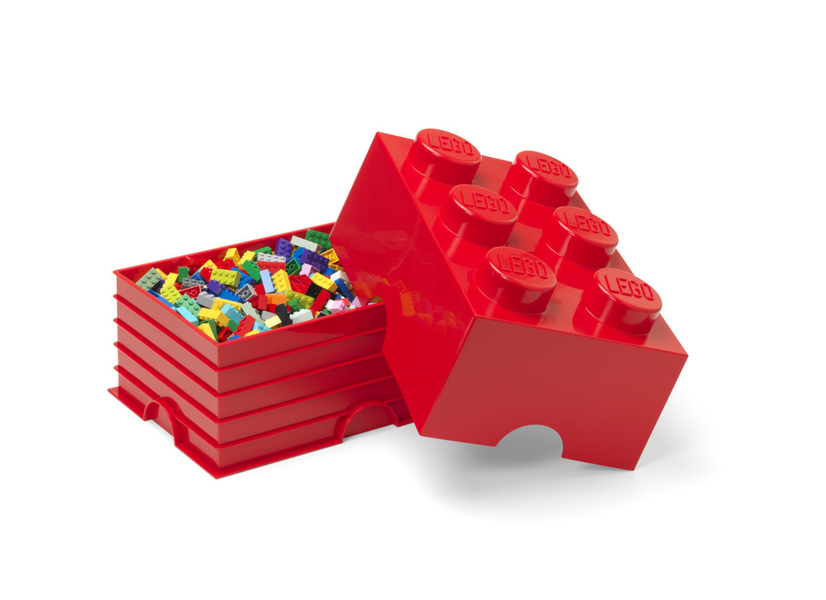 czerwony pojemnik LEGO Brick 6 na klocki z logo LEGO na wieczku