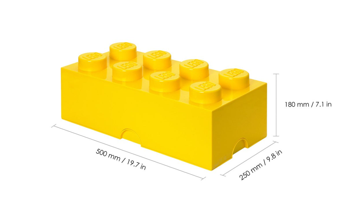Żółty pojemnik LEGO Brick 8 o wymiarach 500x250x180 mm do przechowywania klocków