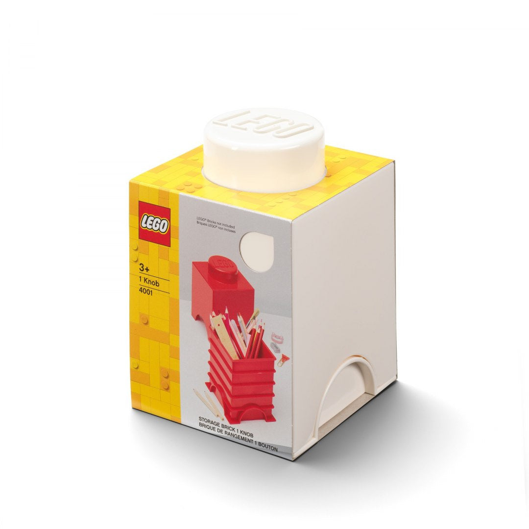 Pojemnik LEGO na zabawki biały w kształcie klocka z pokrywką z logo LEGO