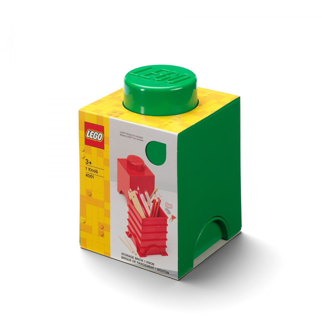 Pojemnik LEGO zielony w kształcie klocka z odczepianą pokrywką do przechowywania