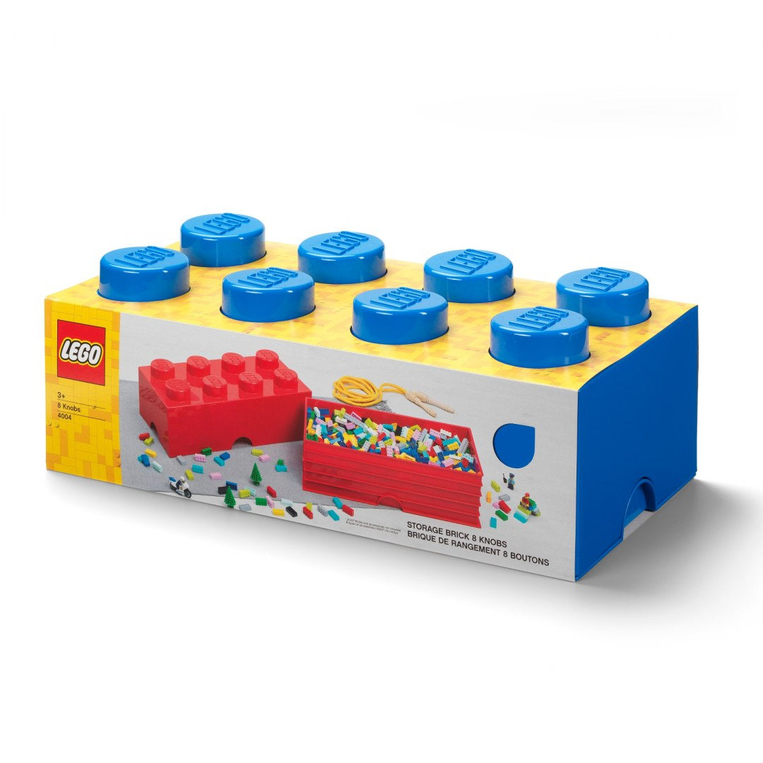 Pojemnik LEGO Brick 8 niebieski z ośmioma niebieskimi pokrywkami w kształcie klocków Lego