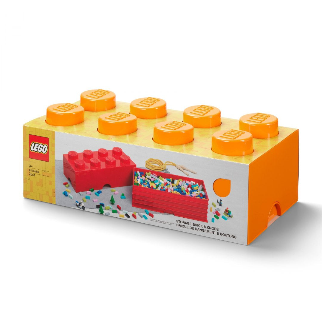 Pojemnik LEGO brick 8 pomarańczowy w kształcie klocka do przechowywania z pokrywą