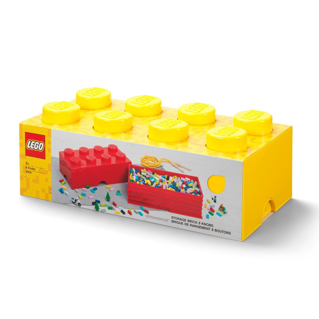 żółty pojemnik LEGO Brick 8 do przechowywania klocków LEGO z logo na wieczku